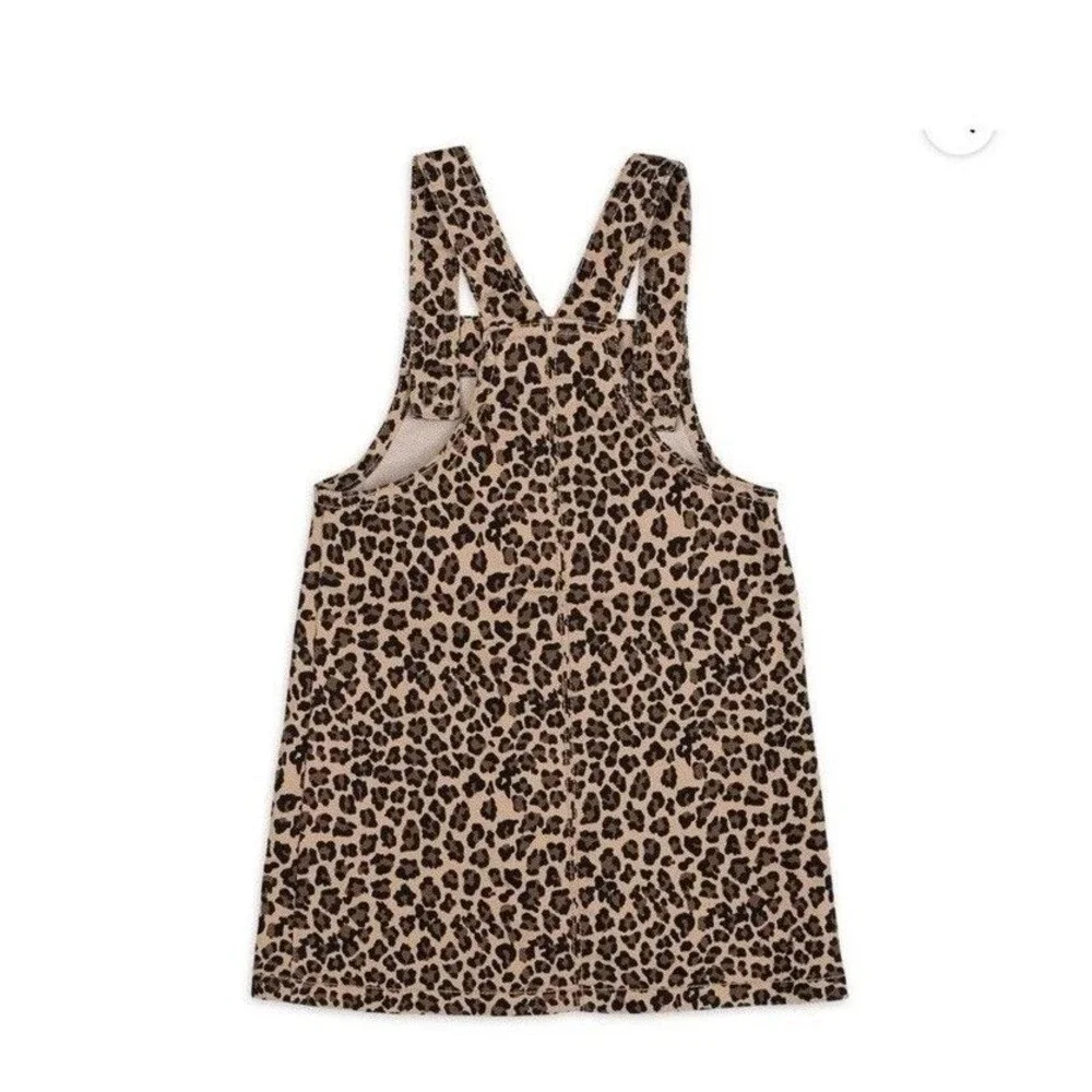 Lot 2 Wonder Nation Toddler Pinafore Dress Yellow Corduroy Leopard 4T 5T